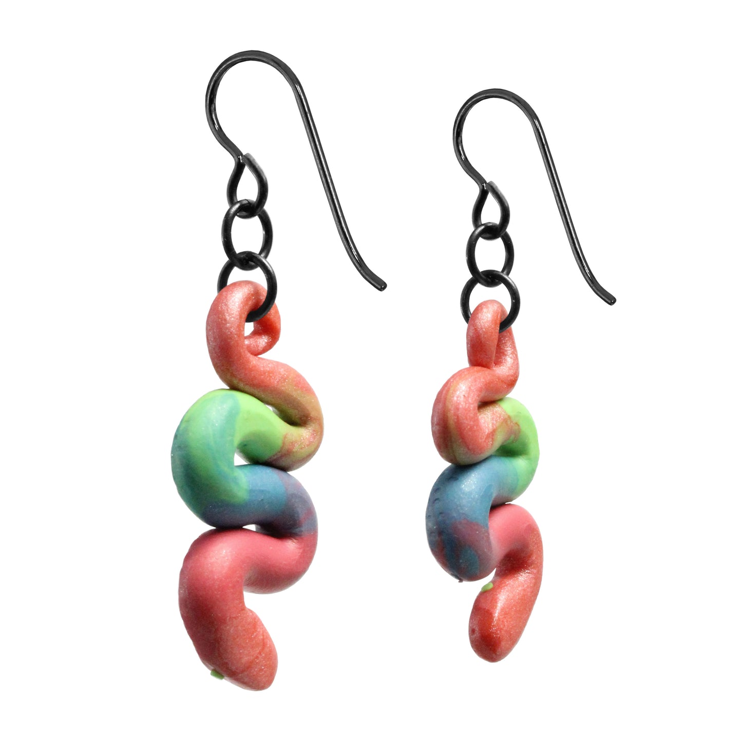 Rainbow Serpent Earrings / 50mm length / black niobium hook earwires