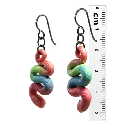 Rainbow Serpent Earrings / 50mm length / black niobium hook earwires