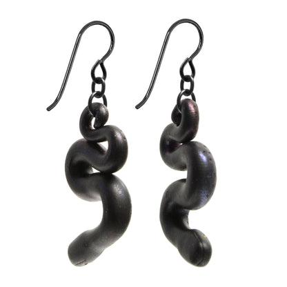 Dark Rainbow Serpent Earrings / 50mm length / black niobium hook earwires