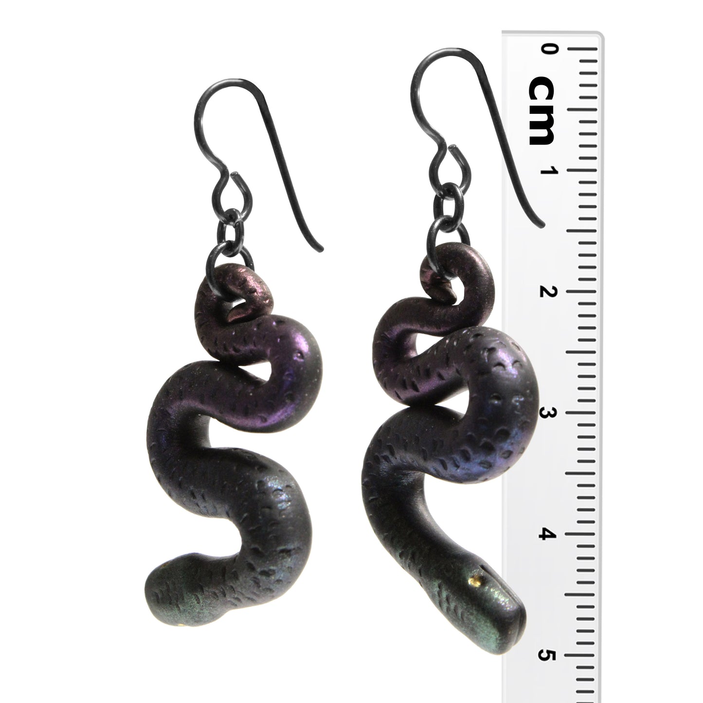 Dark Rainbow Serpent Earrings / 50mm length / black niobium hook earwires