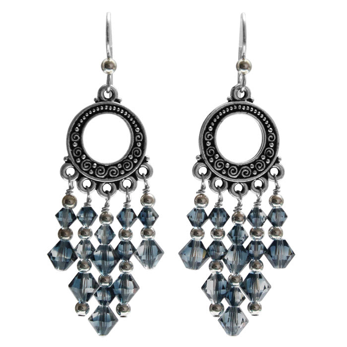 Blue Ice Shadow Chandelier Earrings / 65mm length / dark silver and crystal / sterling silver earwires