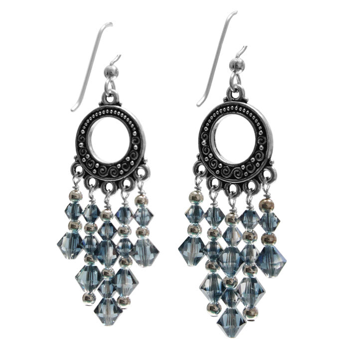 Blue Ice Shadow Chandelier Earrings / 65mm length / dark silver and crystal / sterling silver earwires