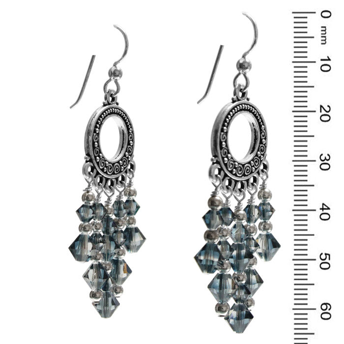 Blue Ice Shadow Chandelier Earrings / 65mm length / dark silver and crystal / sterling silver earwires