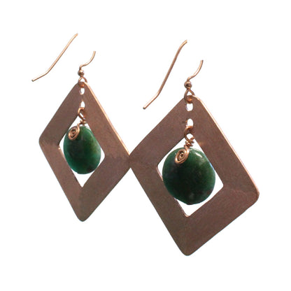 Brushed Copper Earrings with Ruby Fuchsite / 55mm length / pure copper earrings