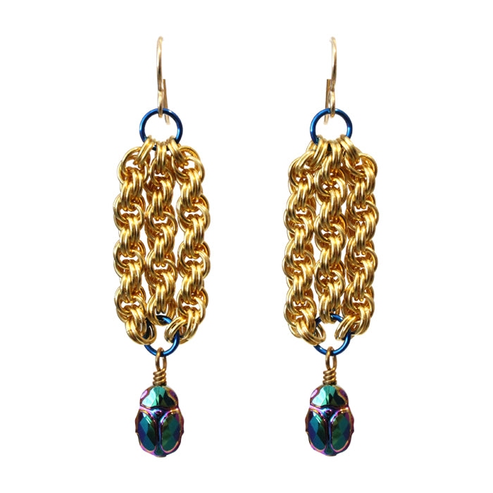 Queen of the Nile Chainmail Earrings / 67mm length / gold filled earwires