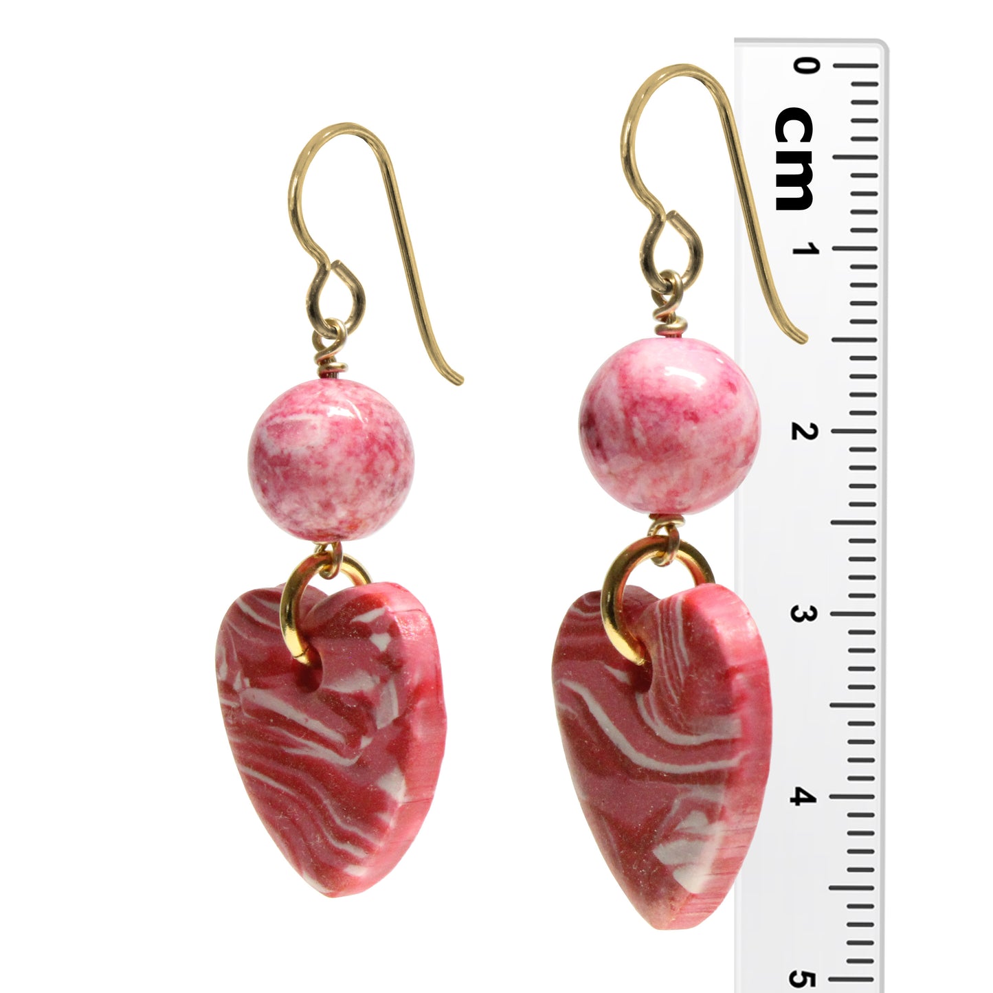 Heart Charm Earrings / 48mm length / gold filled earwires