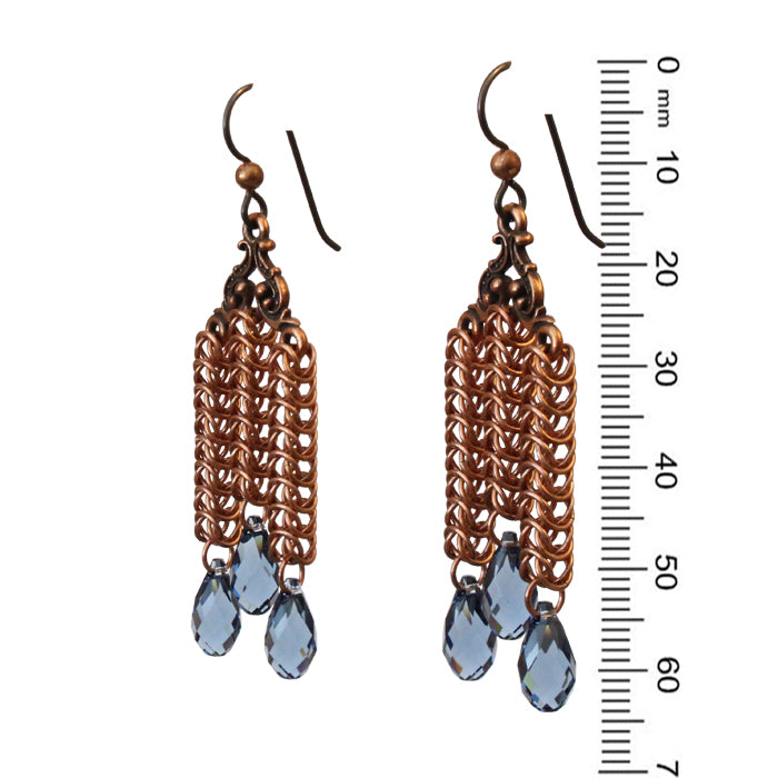 Denim Daydreams Chainmail Earrings / 64mm length / antique copper niobium earwires