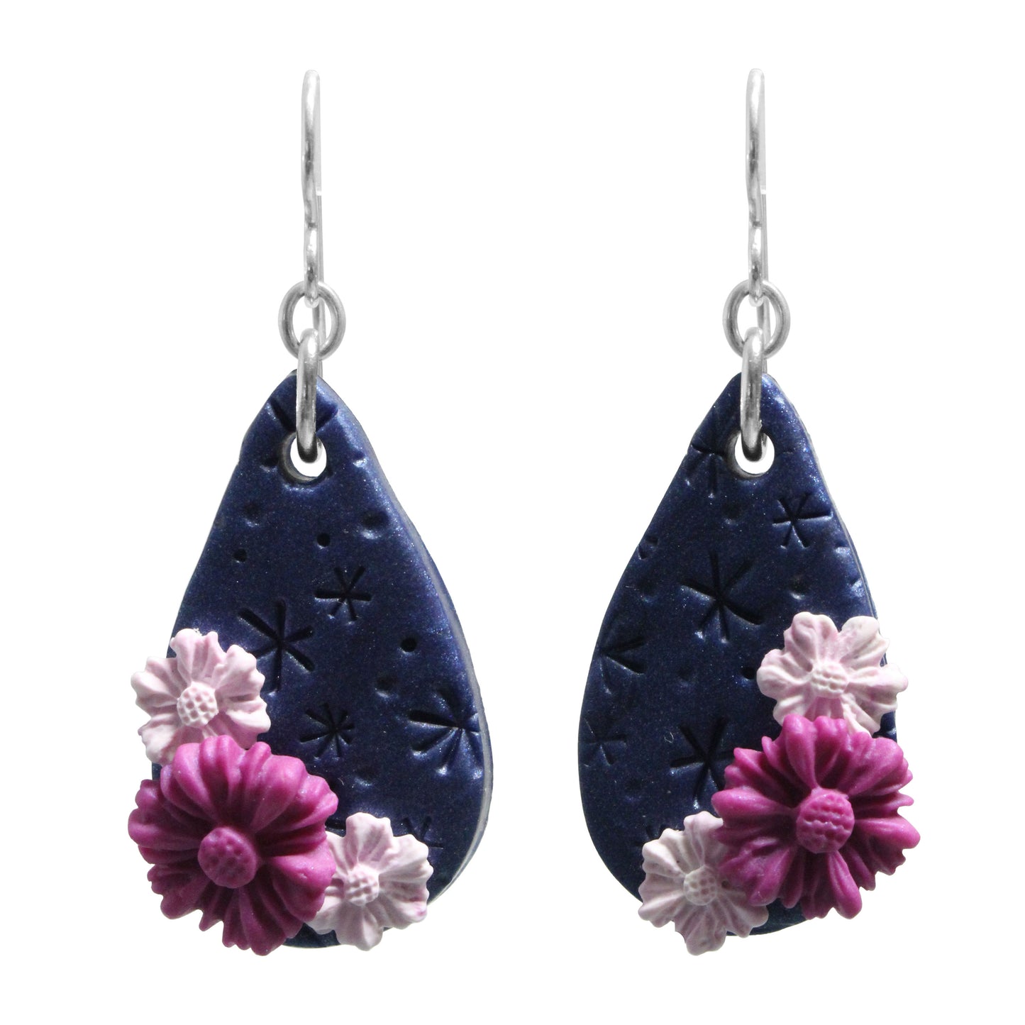 Spring Nightfall Flower Earrings / 50mm length / sterling silver hook earwires