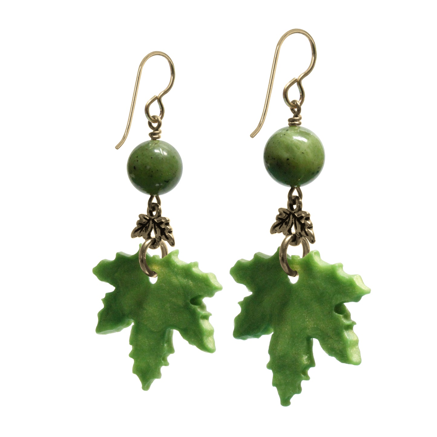 Spring Green Maple Leaf Charm Earrings / gold filled hook earwires