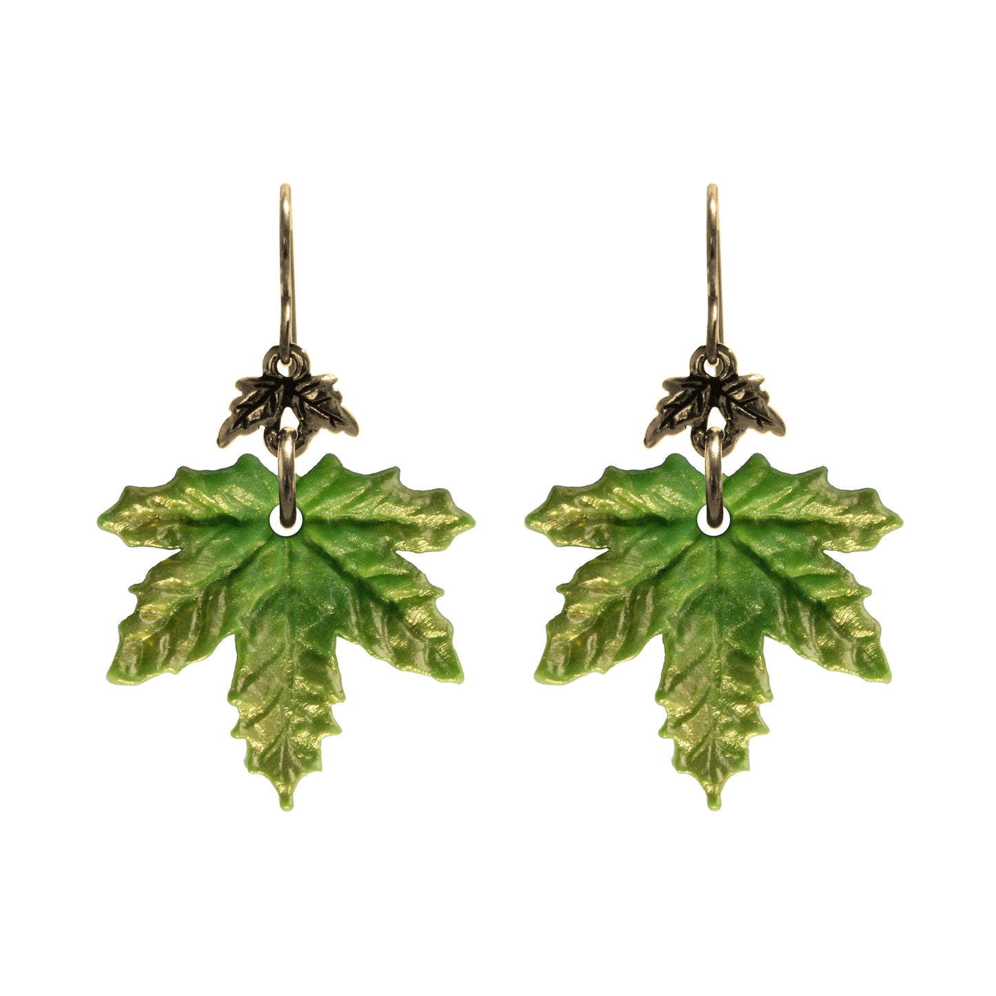 Spring Green Maple Leaf Charm Earrings / gold filled hook earwires