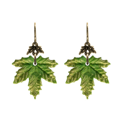 Spring Green Maple Leaf Charm Earrings / gold filled hook earwires