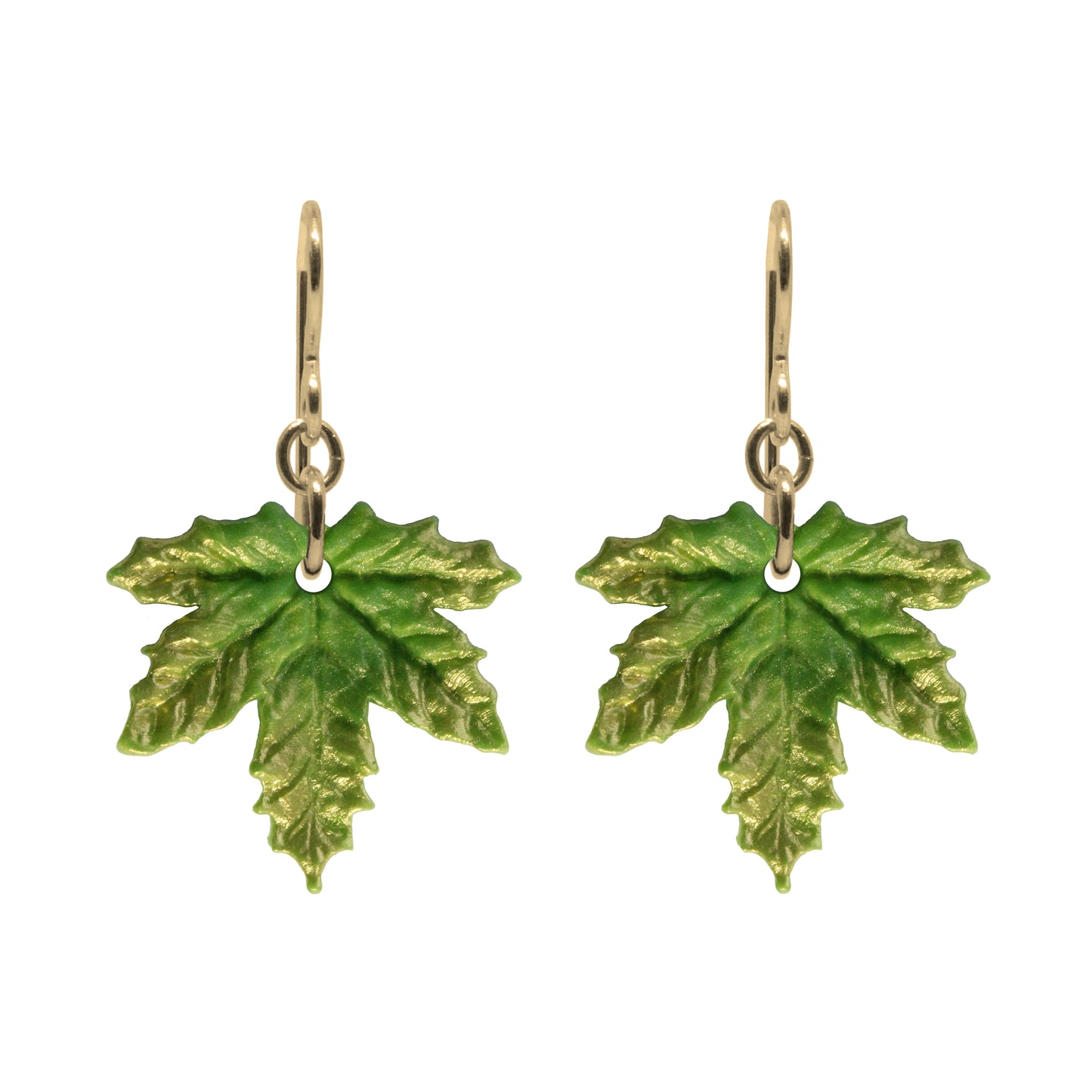 Spring Green Maple Leaf Charm Earrings / gold filled hook earwires