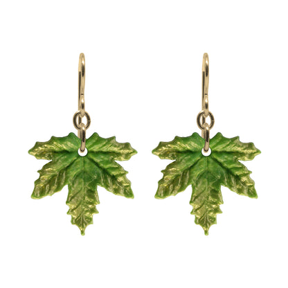 Spring Green Maple Leaf Charm Earrings / gold filled hook earwires