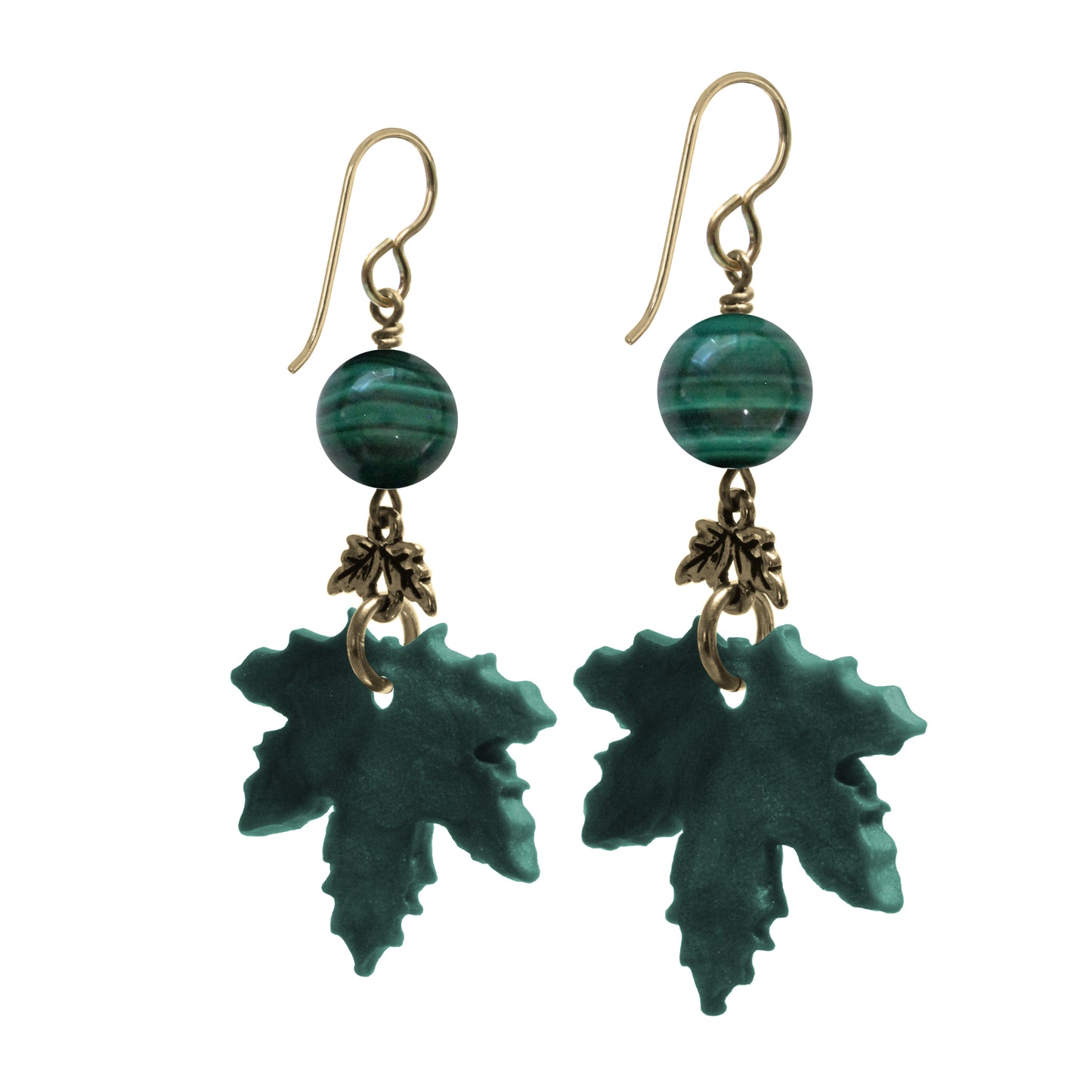 Summer Green Maple Leaf Charm Earrings / gold filled hook earwires