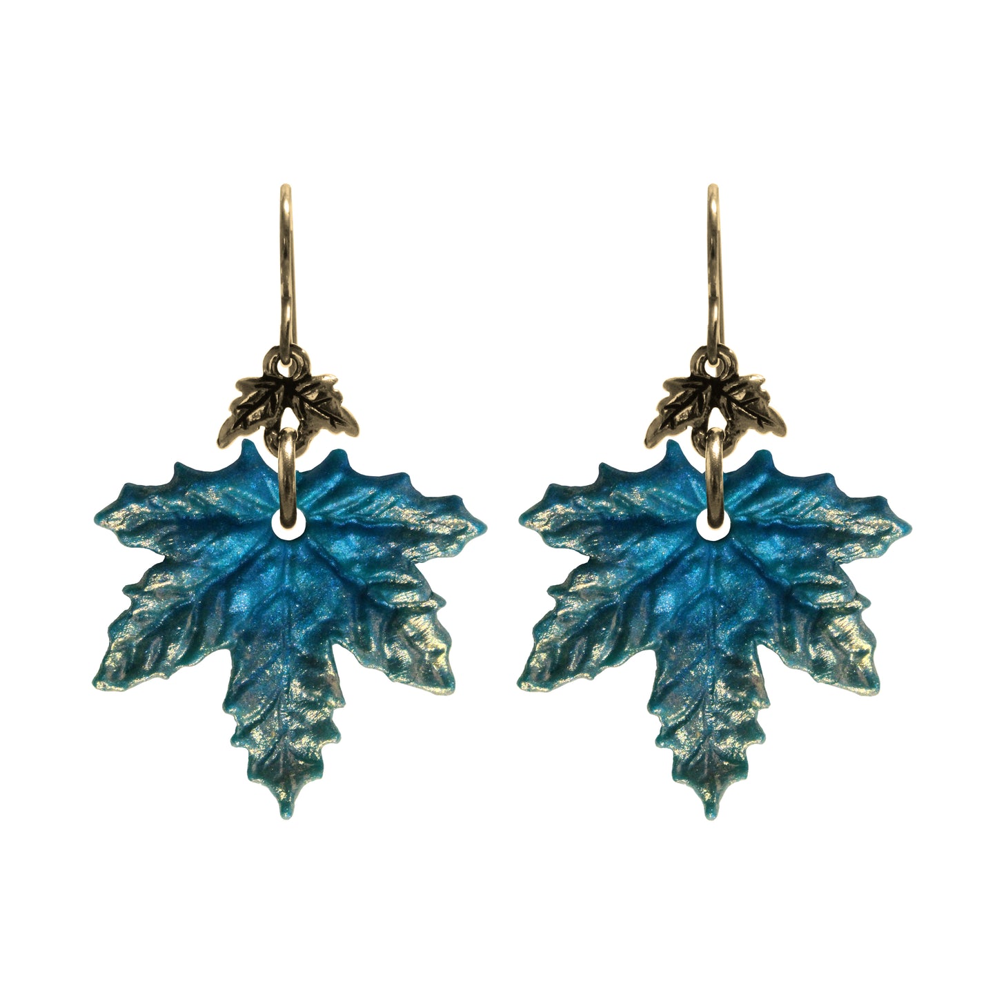 Winter Blue Maple Leaf Charm Earrings / gold filled hook earwires