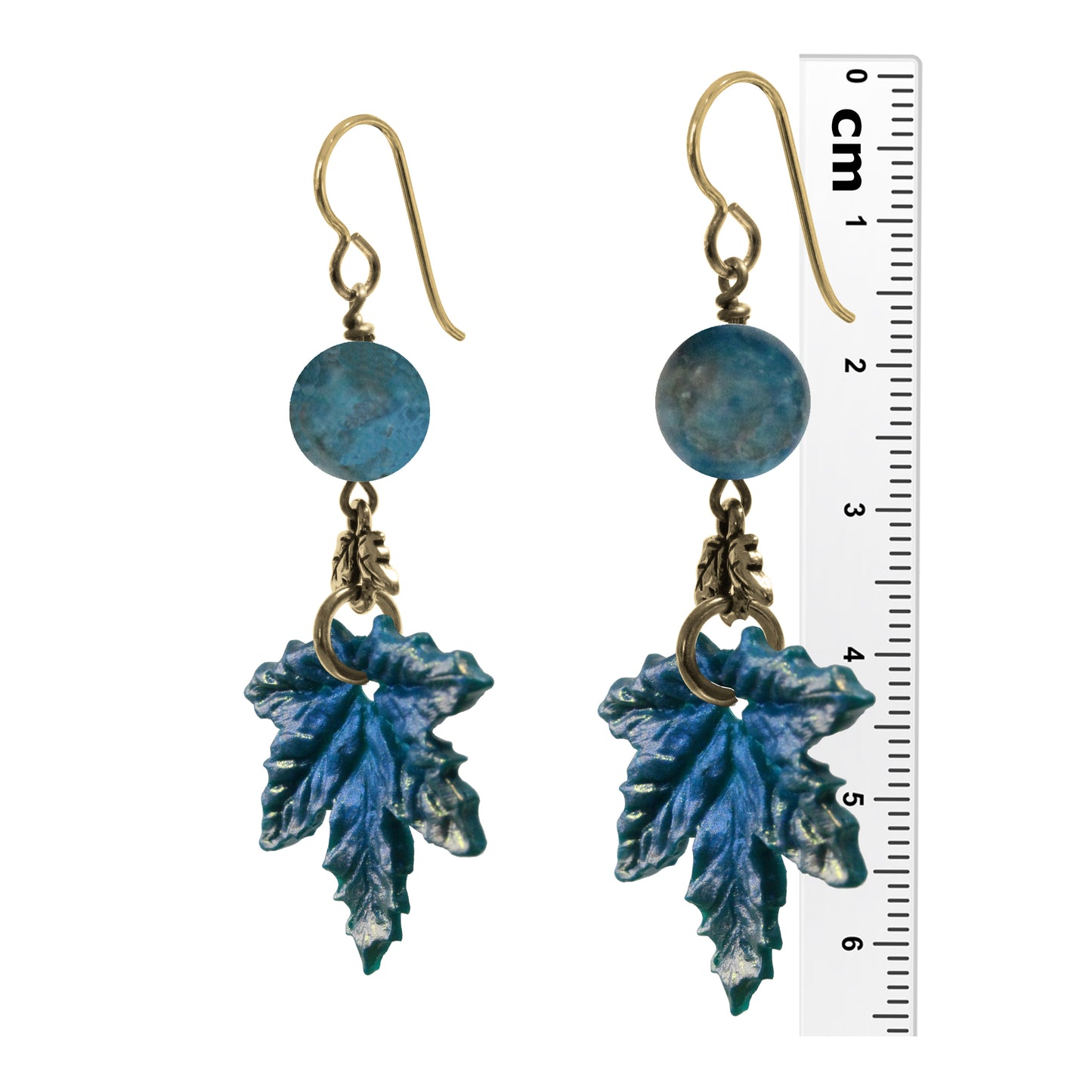 Winter Blue Maple Leaf Charm Earrings / gold filled hook earwires