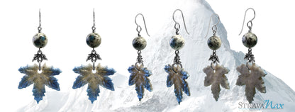 Maple Leaf Charm Earrings with K2 Granite / 65mm length / sterling silver hook earwires