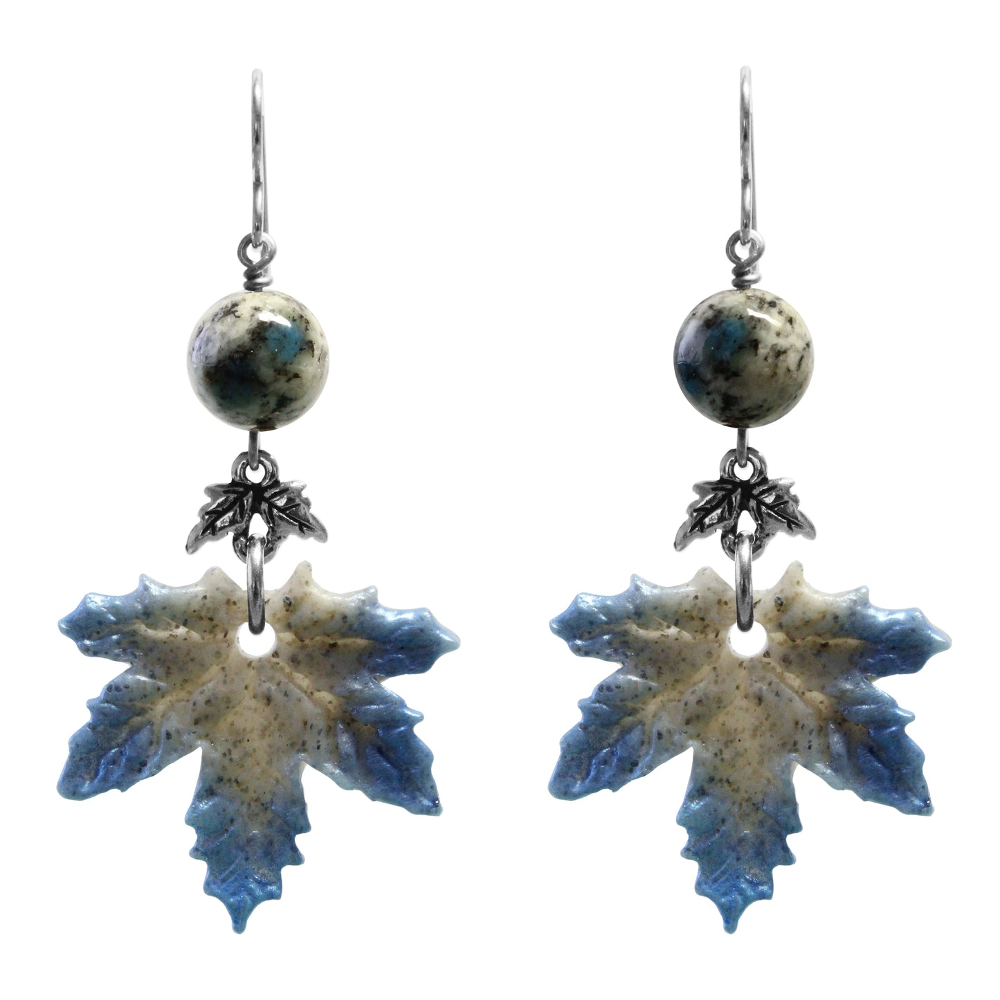 Maple Leaf Charm Earrings with K2 Granite / 65mm length / sterling silver hook earwires