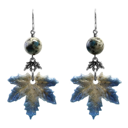 Maple Leaf Charm Earrings with K2 Granite / 65mm length / sterling silver hook earwires