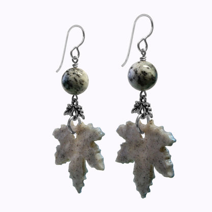 Maple Leaf Charm Earrings with K2 Granite / 65mm length / sterling silver hook earwires