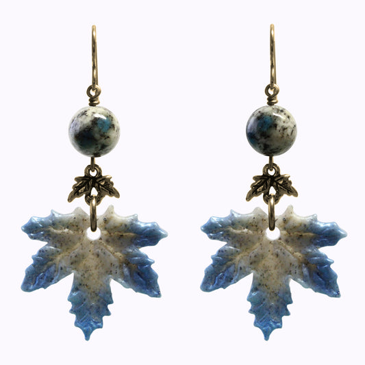 Maple Leaf Charm Earrings with K2 Granite / 65mm length / gold filled hook earwires