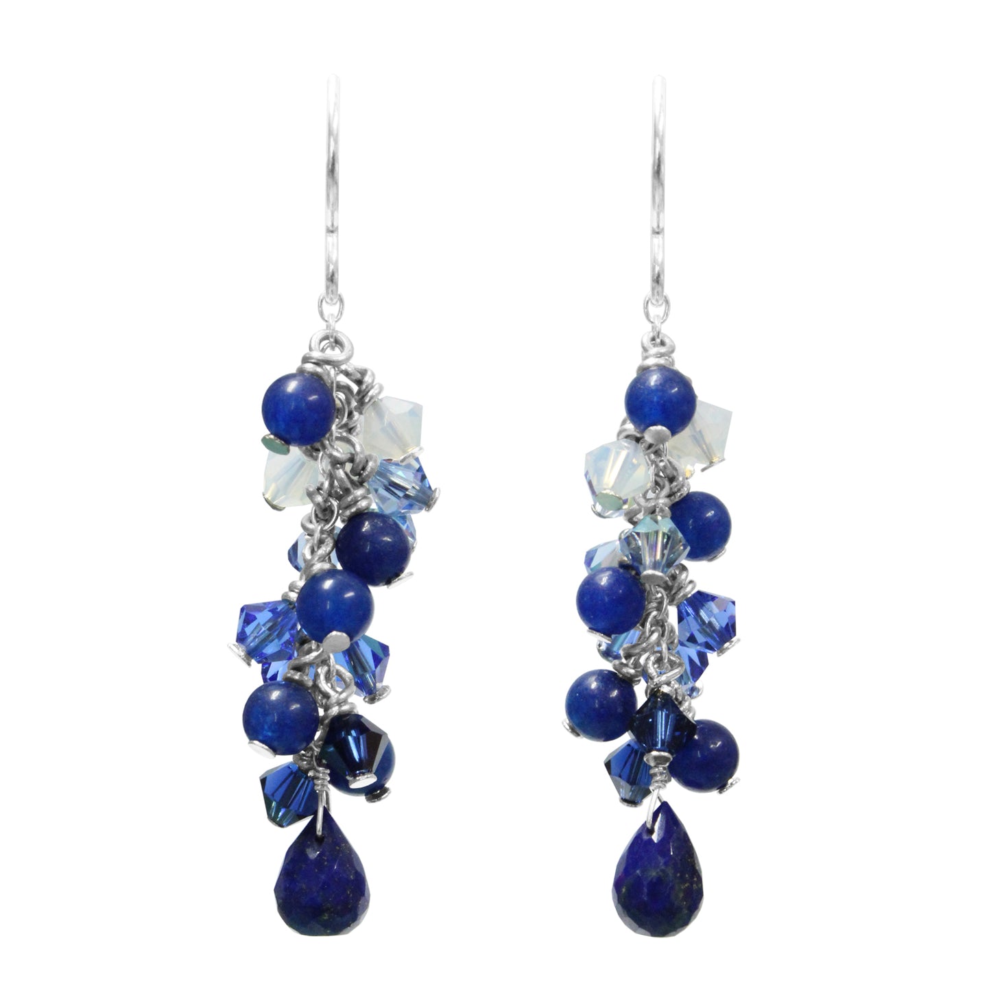 Blue Lapis Cascade Earrings / 50mm length / sterling silver hook earwires