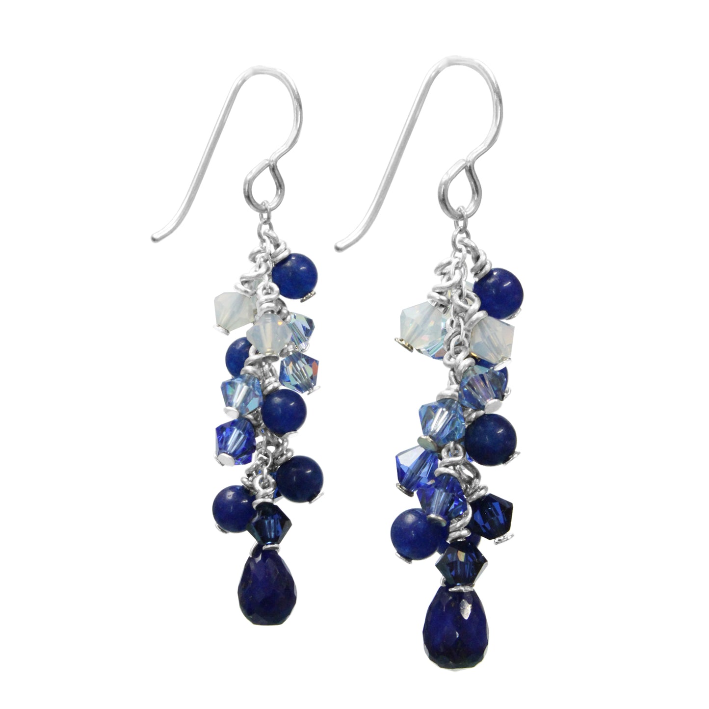 Blue Lapis Cascade Earrings / 50mm length / sterling silver hook earwires