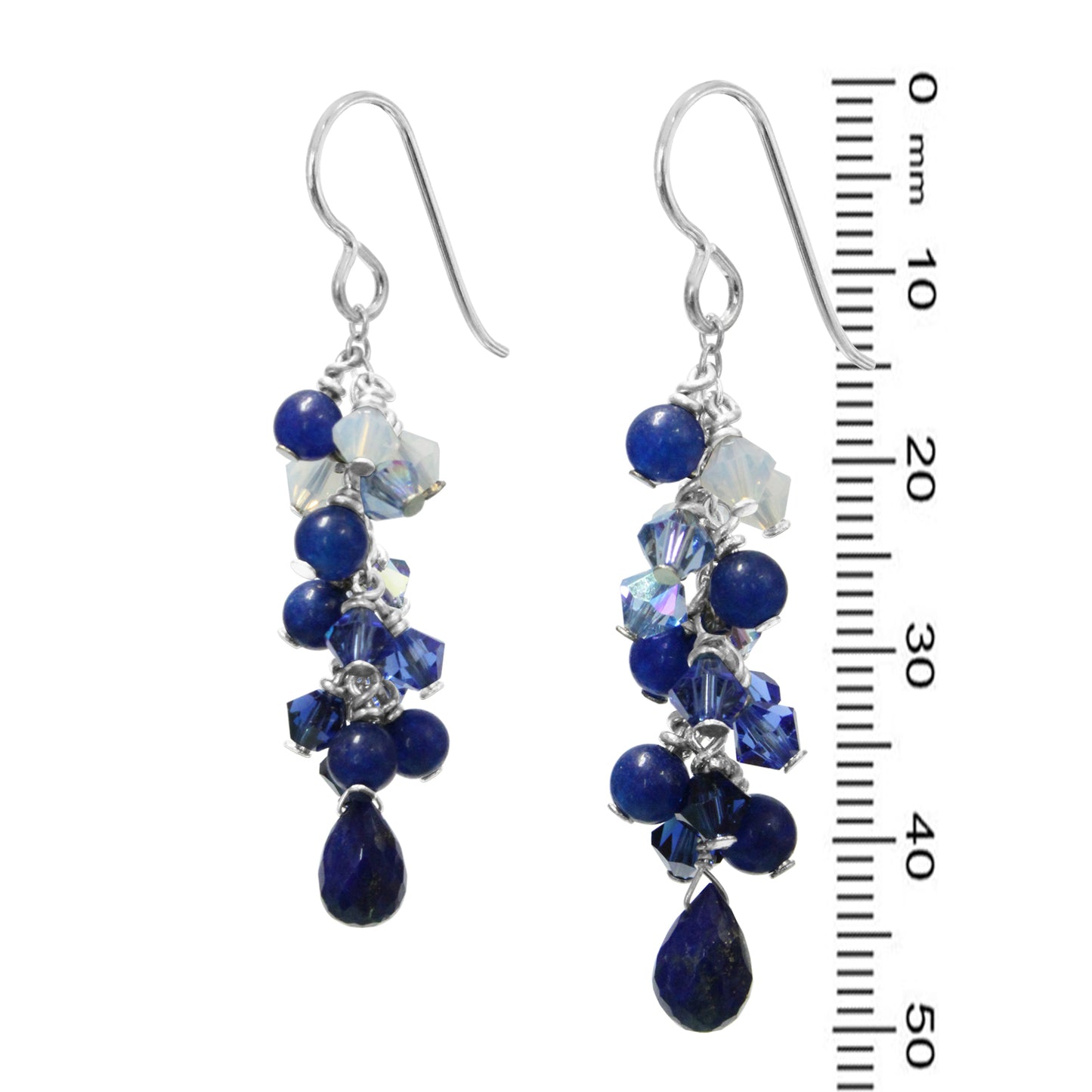 Blue Lapis Cascade Earrings / 50mm length / sterling silver hook earwires