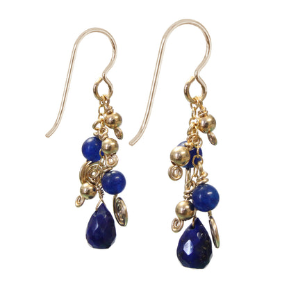Galaxy Blue Lapis Earrings / 37mm length / gold filled hook earwires