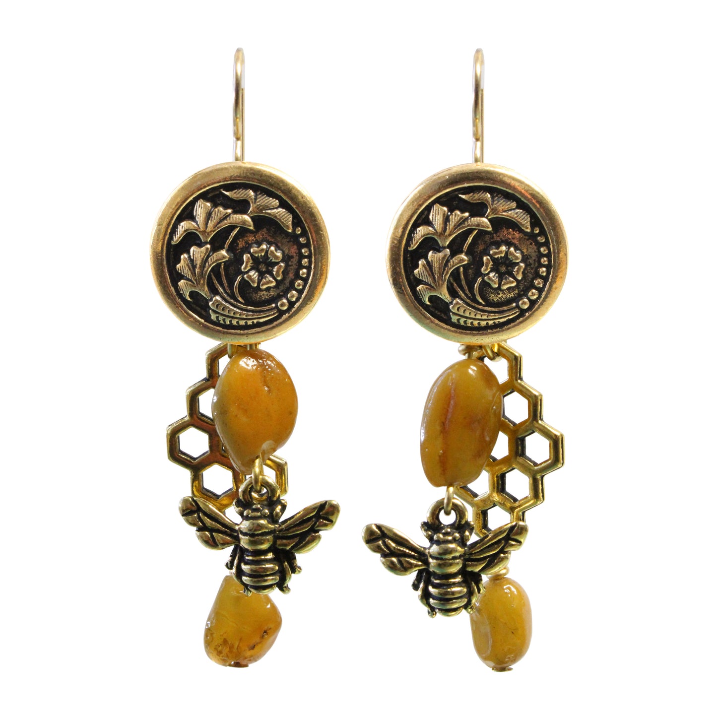 Amber Honeybee Earrings / 60mm length / gold filled earwires