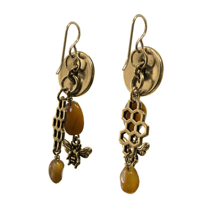Amber Honeybee Earrings / 60mm length / gold filled earwires