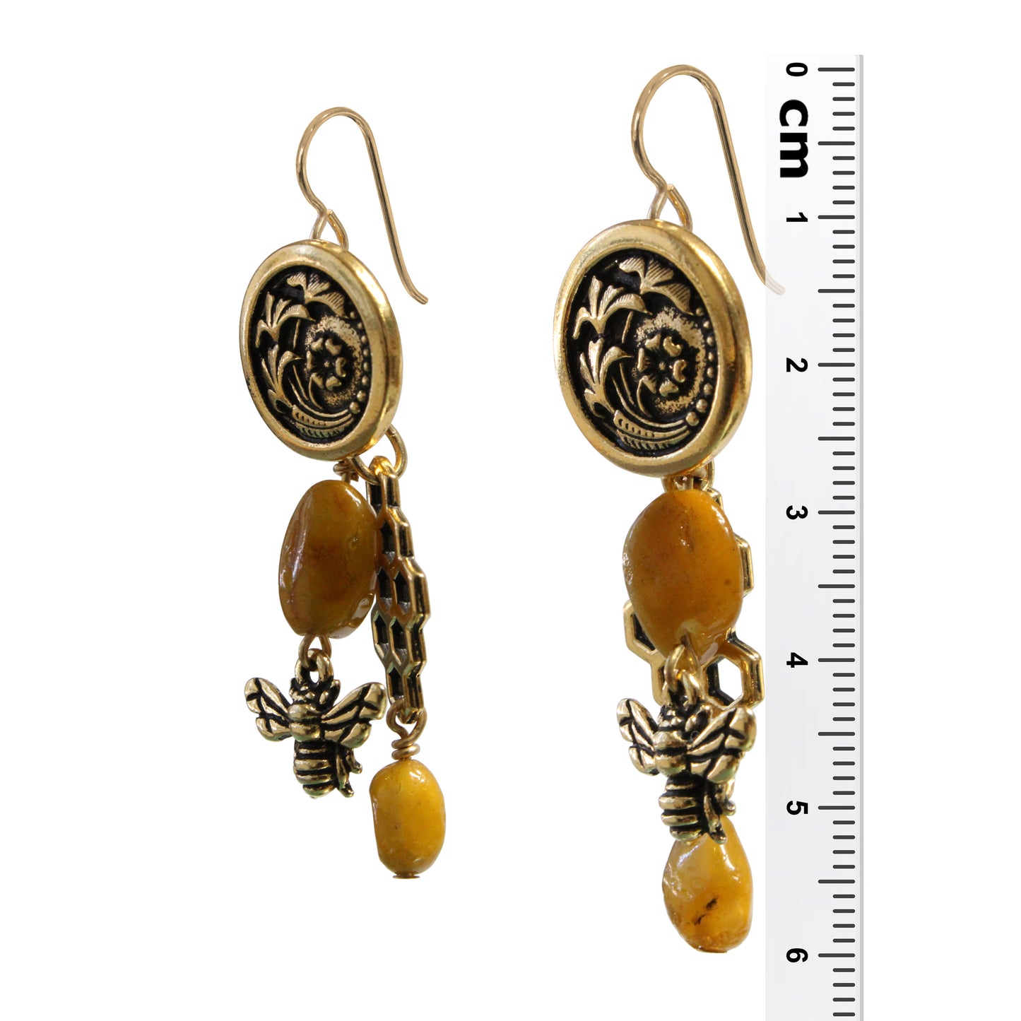 Amber Honeybee Earrings / 60mm length / gold filled earwires