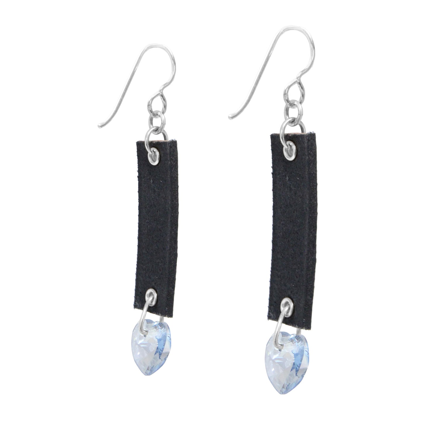 Winter LC Earrings / 60mm Length / crystal heart / sterling silver hook earwires