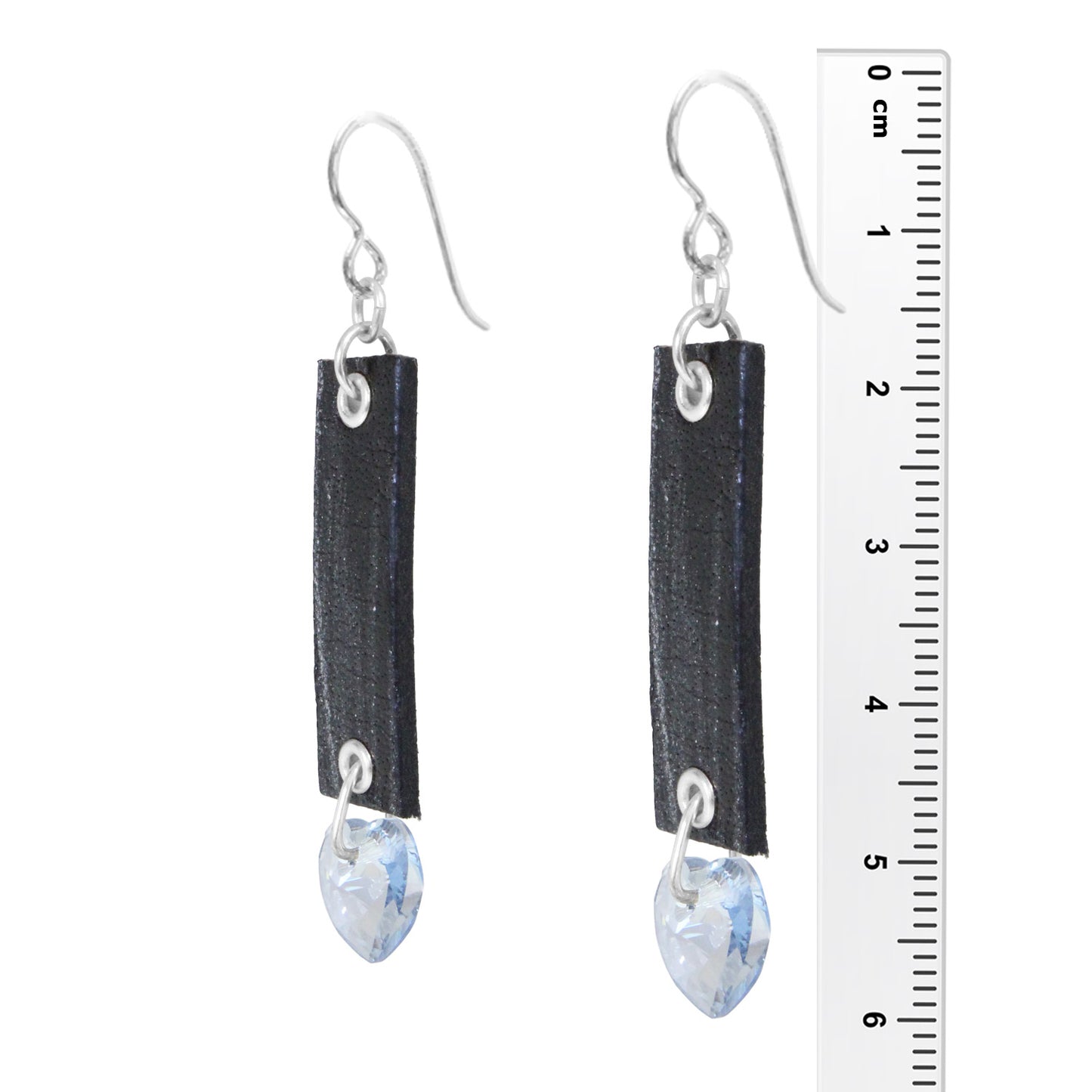 Winter LC Earrings / 60mm Length / crystal heart / sterling silver hook earwires