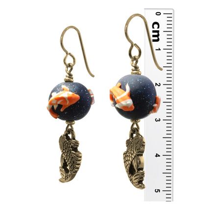 Celestial Koi Earrings / 50mm length / gold pewter charms / gold filled hook earwires