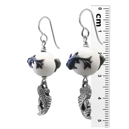 Sparkle Koi Earrings / 50mm length / silver pewter charms / sterling silver hook earwires