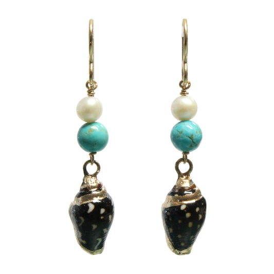 Turquoise Island Shell Earrings / 45mm length / gold filled hook earwires