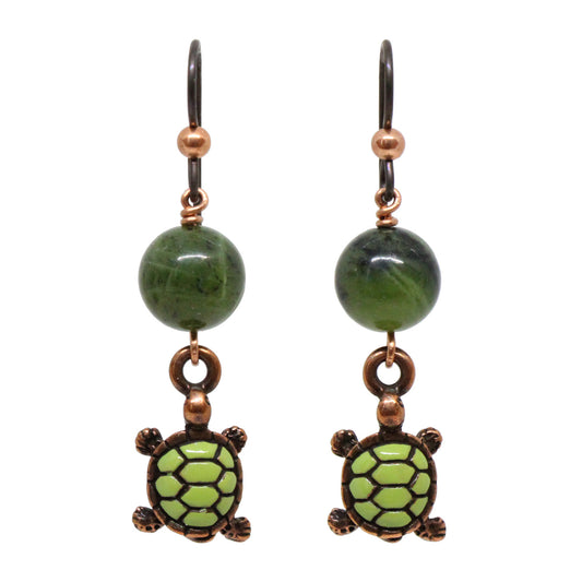 Turtle Earrings / 45mm length / antiqued copper niobium earwires