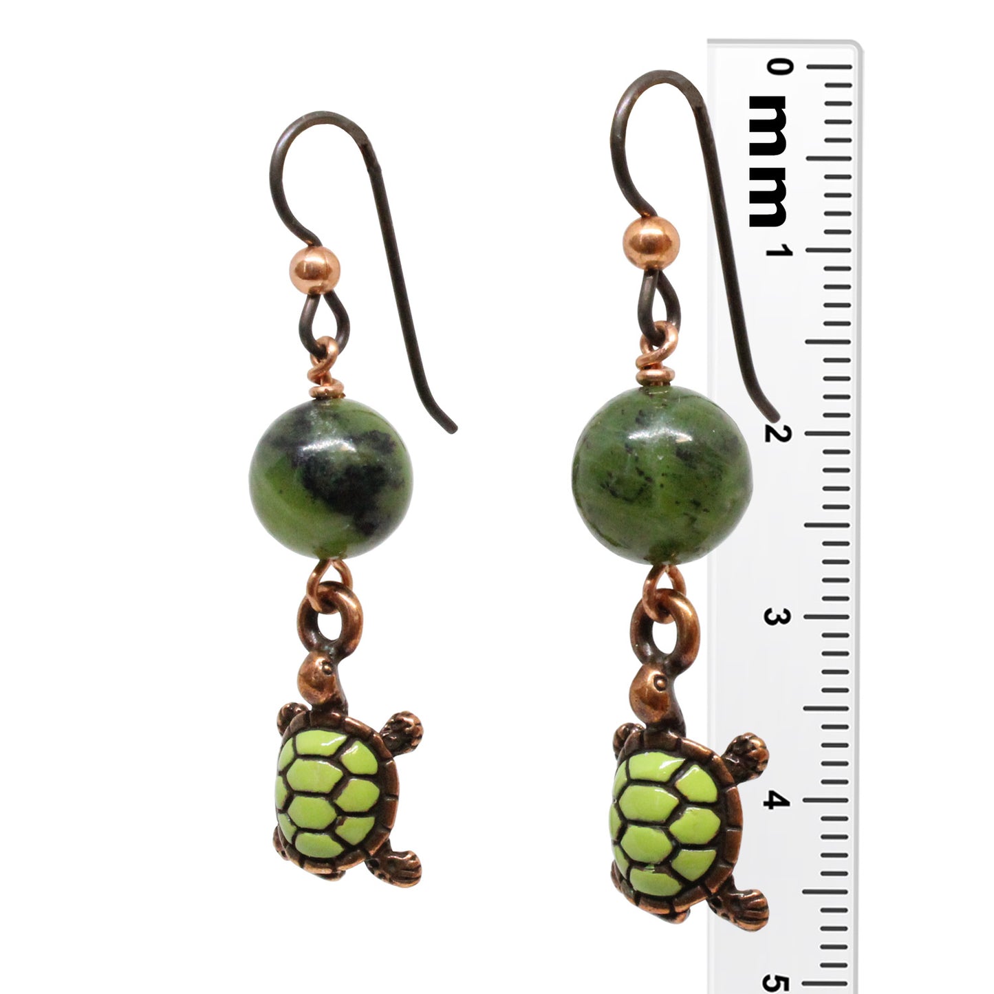 Turtle Earrings / 45mm length / antiqued copper niobium earwires