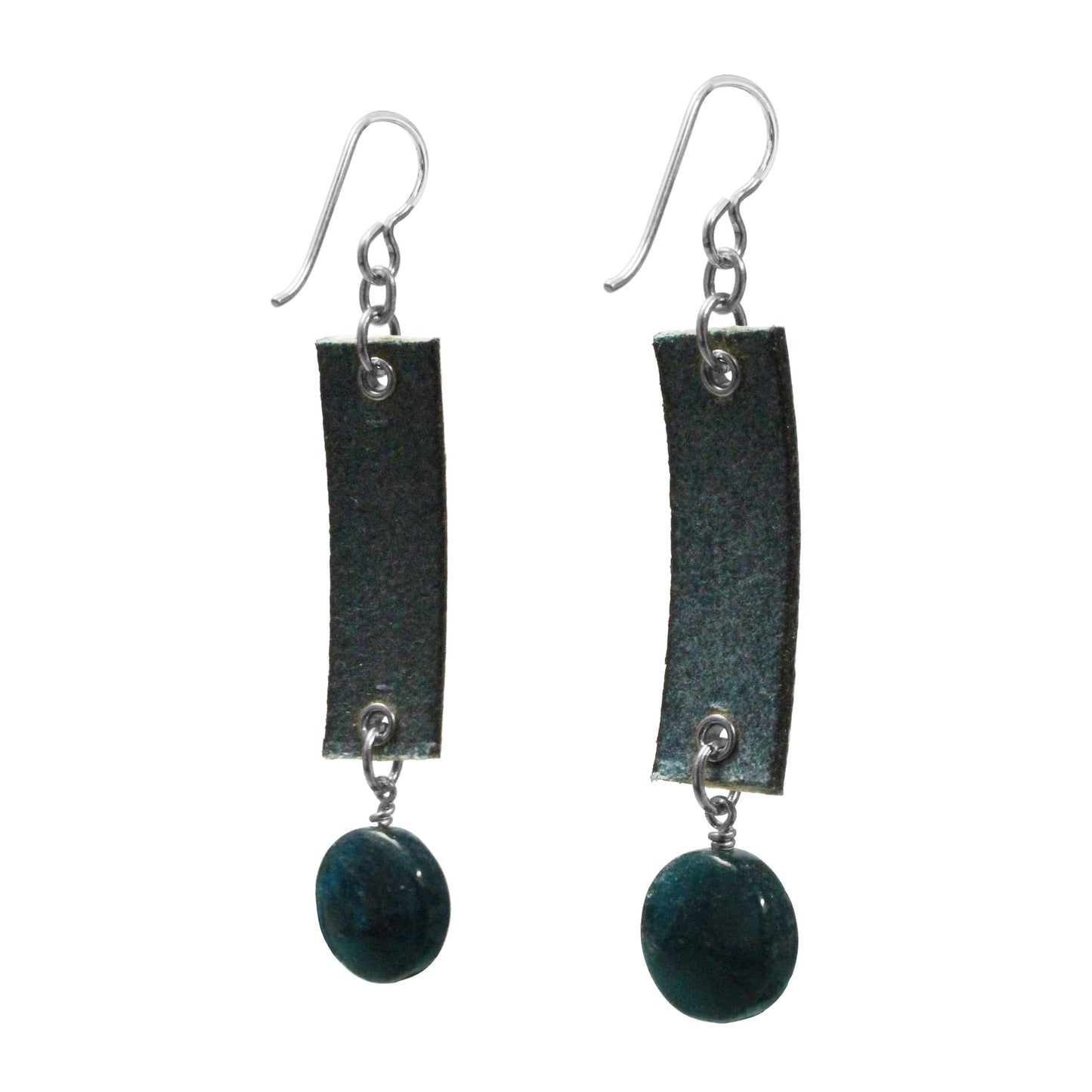 Blue Apatite Earrings / 65mm length / embossed floral leather / sterling silver hook earwires