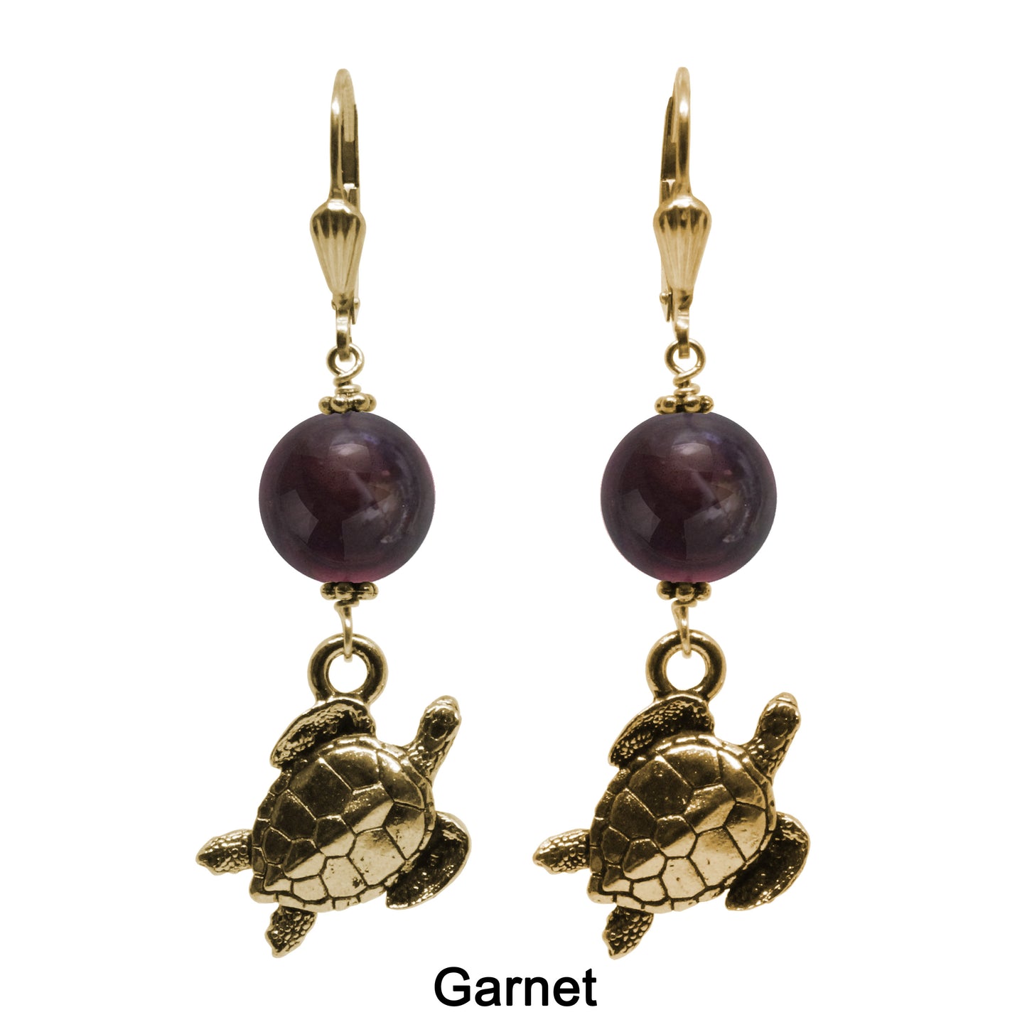 Sea Turtle Earrings / 53mm length / gold filled shell leverbacks / choose from K2 granite, BC jade, blue apatite, garnet, malachite, pink opal