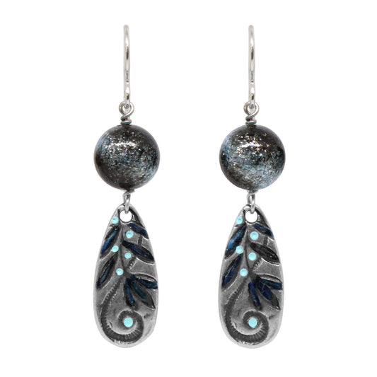 Flower Constellation Earrings / 50mm length / hand painted floral charms / sterling silver earwires