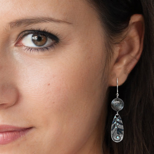 Flower Constellation Earrings / 50mm length / hand painted floral charms / sterling silver earwires