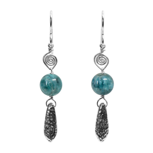 Water Dragon Blue Apatite Earrings / 50mm length / sterling silver earwires