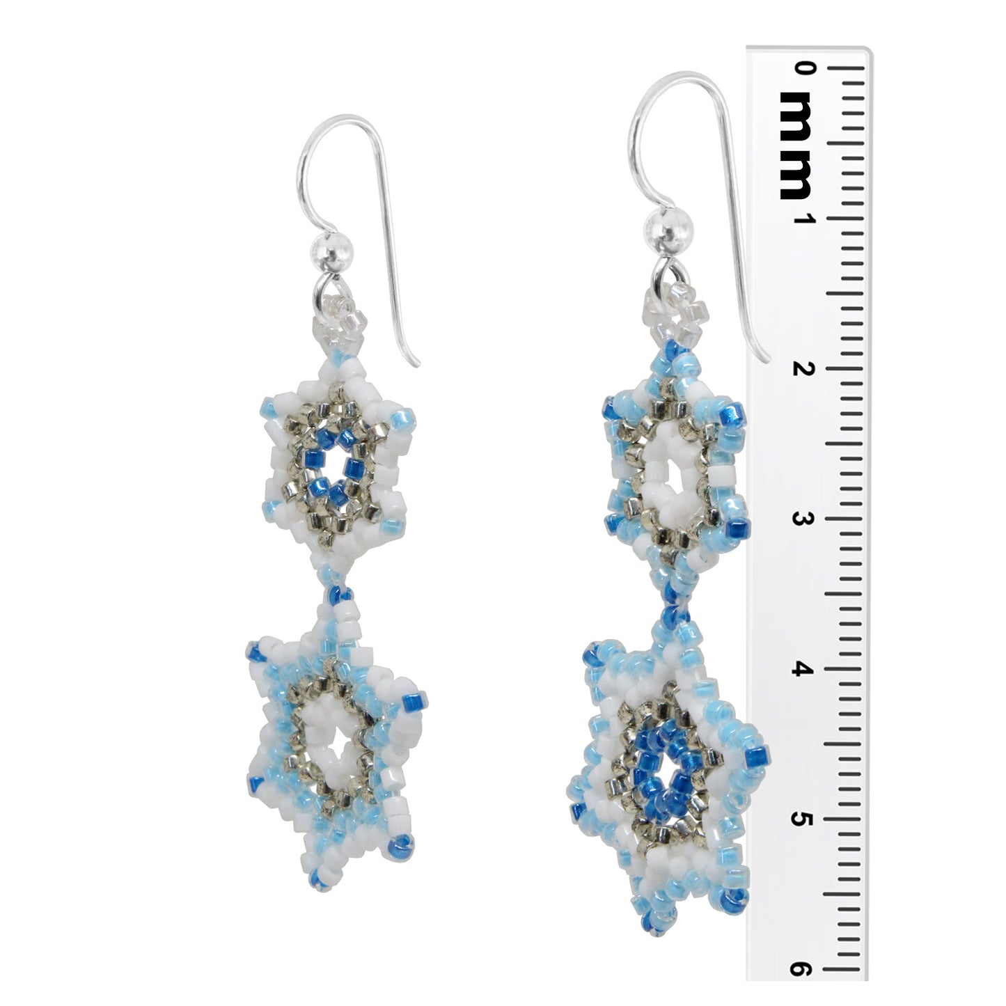 Winter Snowflake Earrings / 58mm length / sterling silver earwires with ball