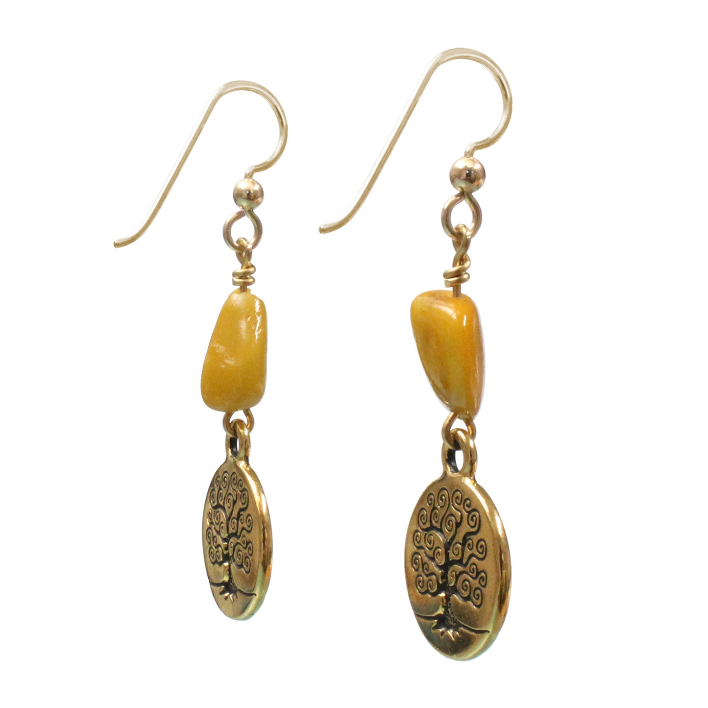 Tree of Life Amber Earrings / 50mm length / gold filled earwires