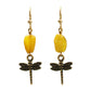 Dragonfly Amber Earrings / 50mm length / gold filled earwires