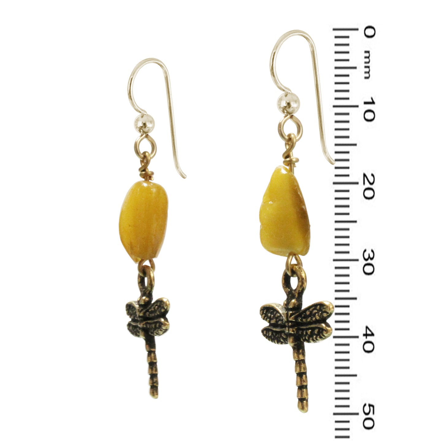 Dragonfly Amber Earrings / 50mm length / gold filled earwires