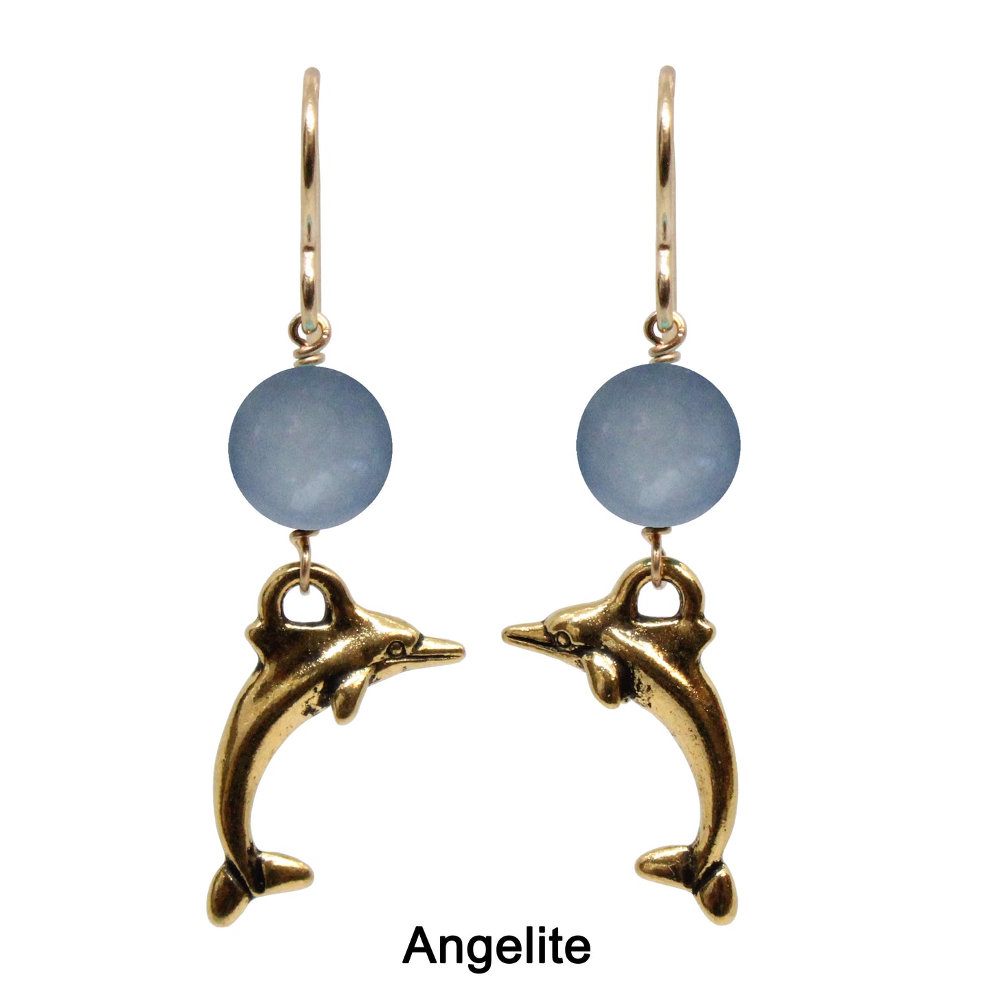 Dolphin Earrings / 43mm length / gold filled hook earwires / choose from angelite, aventurine, black onyx, carnelian, garnet, pink opal