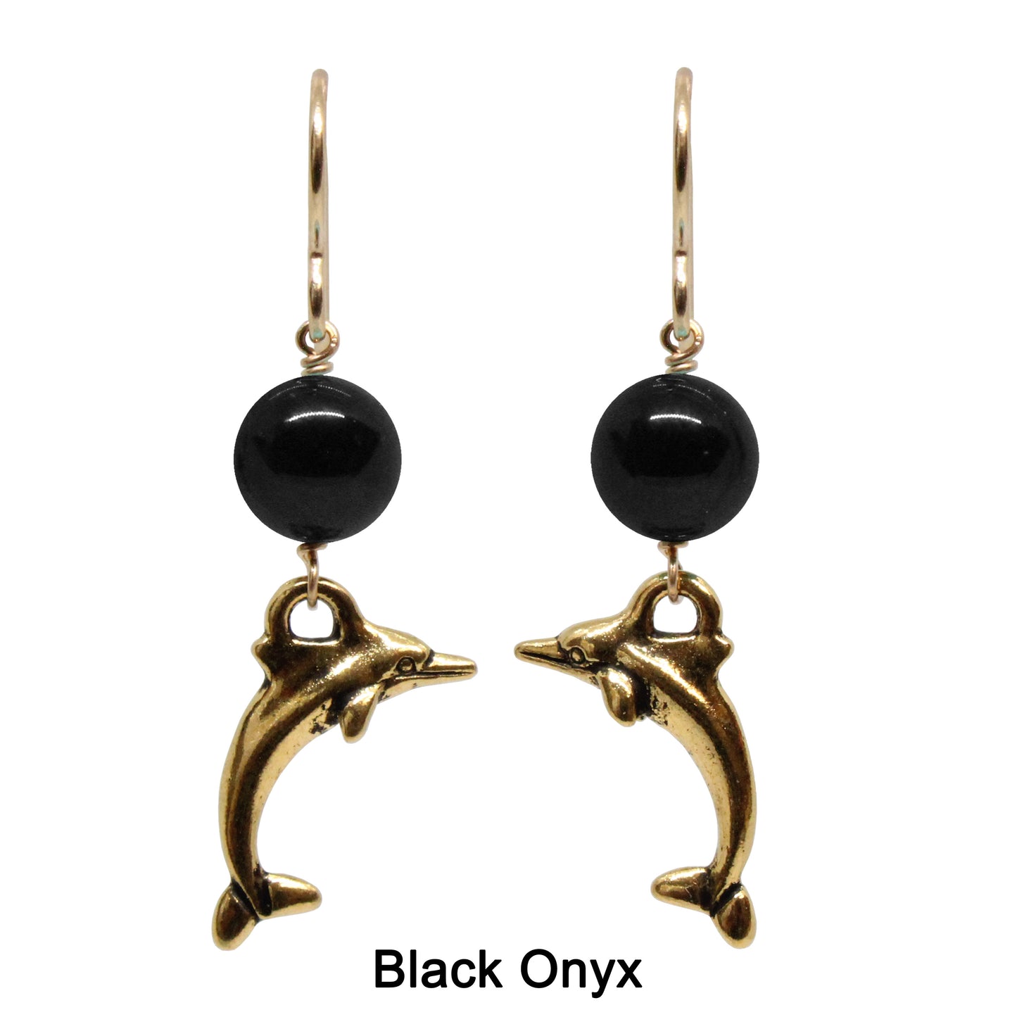 Dolphin Earrings / 43mm length / gold filled hook earwires / choose from angelite, aventurine, black onyx, carnelian, garnet, pink opal